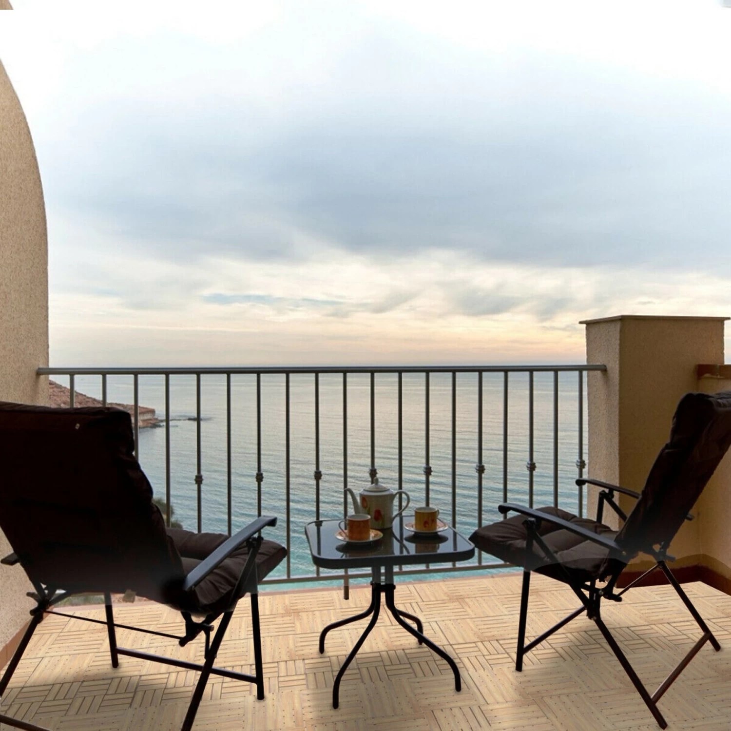 Gymax 10PCS 12'' X 12'' Acacia Wood Deck Tiles Interlocking Patio Pavers Check Pattern - Image 5