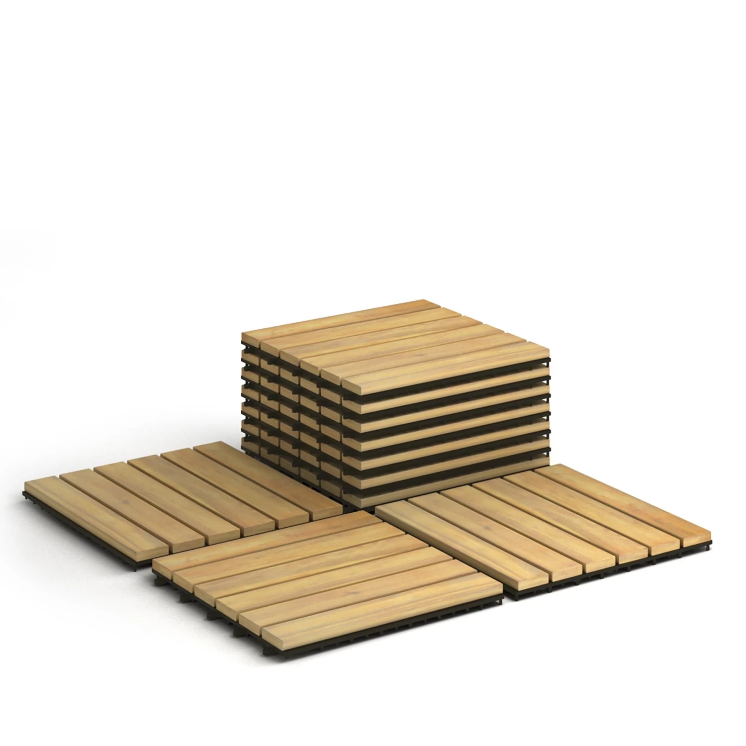 Costway 10PCS 12'' X 12'' Acacia Wood Deck Tiles Interlocking Patio Pavers Stripe Pattern - Image 10