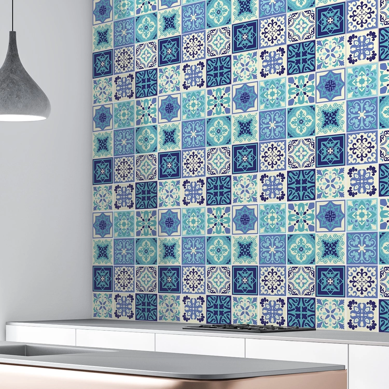 Walplus Peel And Stick Wall Tile Sticker Kitchen Bathroom Backsplash Splashback Tile Paint Stick On Tile Daliah Blue And Turquoise Mediterranean - Image 3