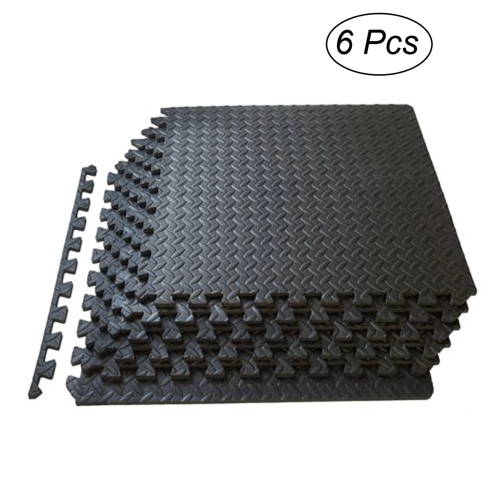 6pcs Foam Exercise Mat EVA Fitness Interlocking Tiles Floor Puzzle Protective Cushion For Workouts (Black)