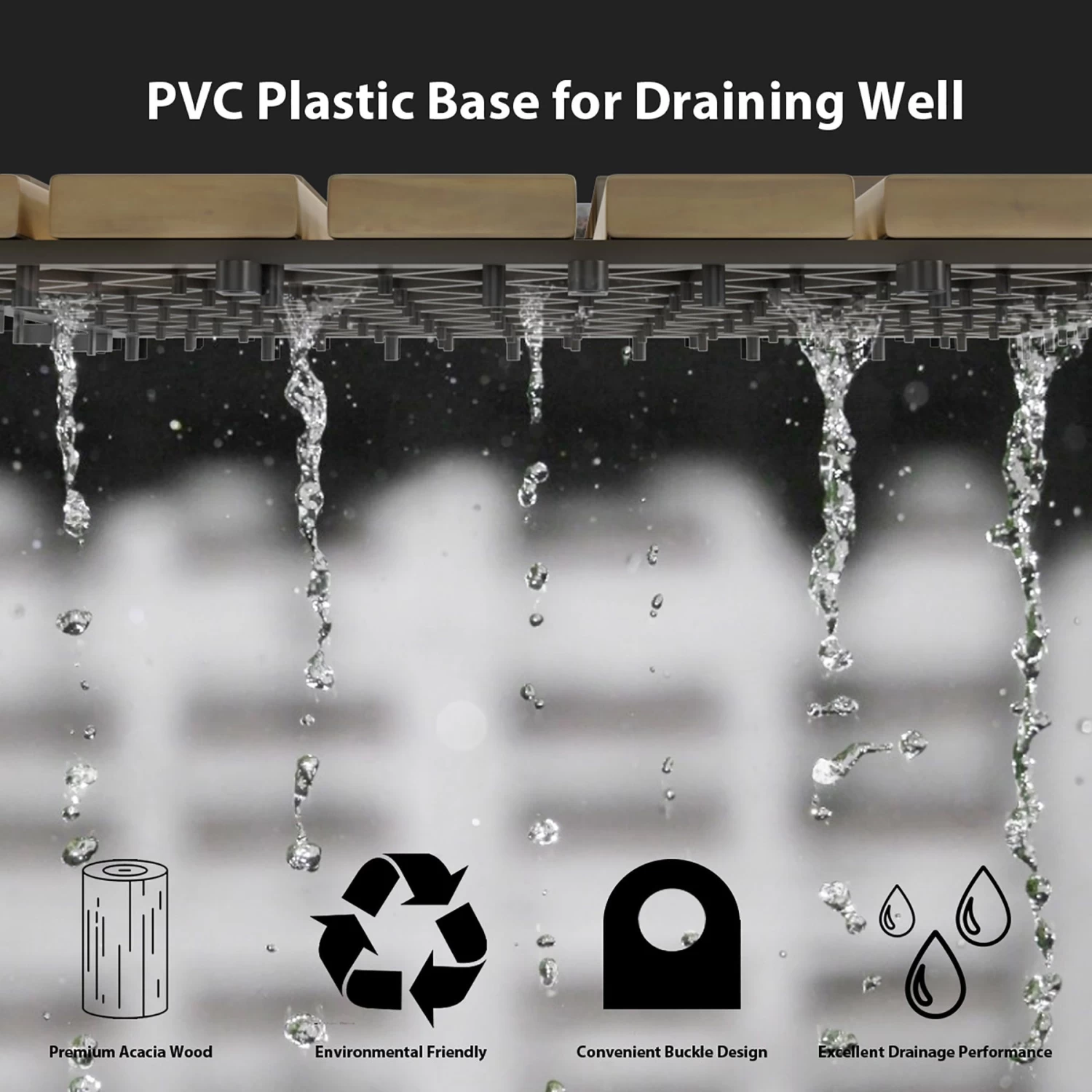 Costway 10PCS 12'' X 12'' Acacia Wood Deck Tiles Interlocking Patio Pavers Stripe Pattern - Image 6