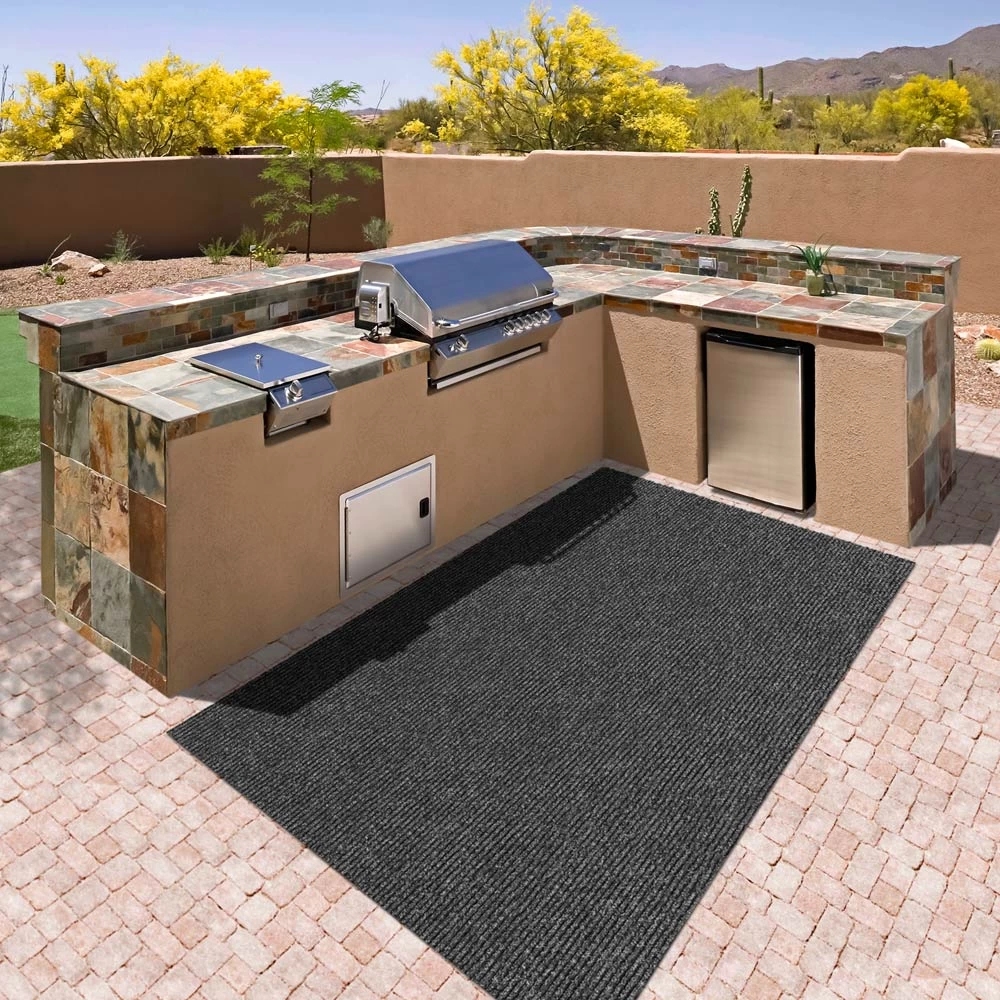 Heavy-Duty Ribbed Indoor/Outdoor Carpet With Rubber Marine Backing - Charcoal Black 6' X 10' - Several Sizes Available - Carpet Flooring For Patio, Porch, Deck, Boat, Basement Or Garage - Image 7