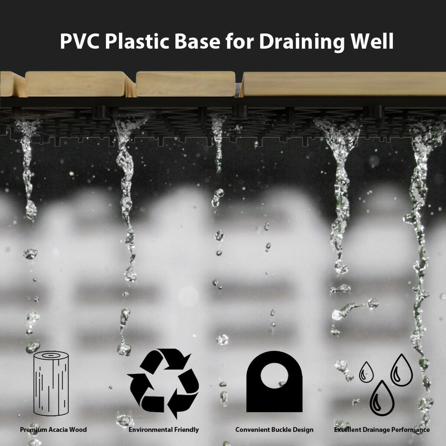 Gymax 10PCS 12'' X 12'' Acacia Wood Deck Tiles Interlocking Patio Pavers Check Pattern - Image 8