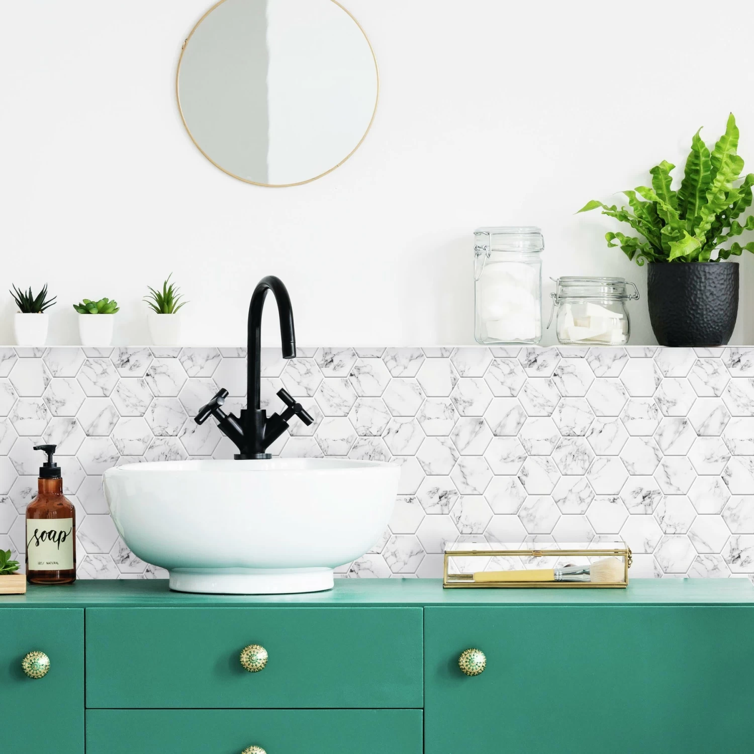 RoomMates Carrara Marble Hexagon Peel And Stick Backsplash - Image 4