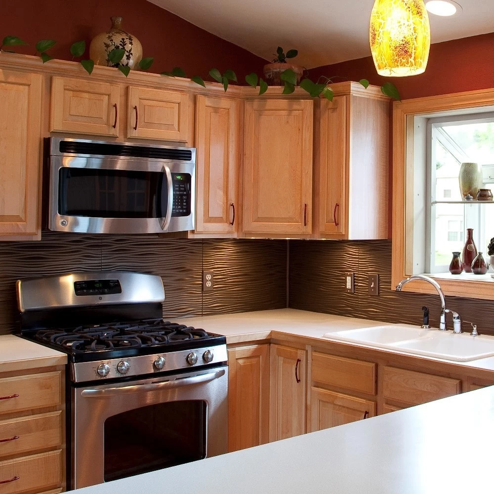 Fasade Easy Installation Waves Argent Bronze Backsplash Panel For Kitchen And Bathrooms (6" X 6" Sample) - Image 2