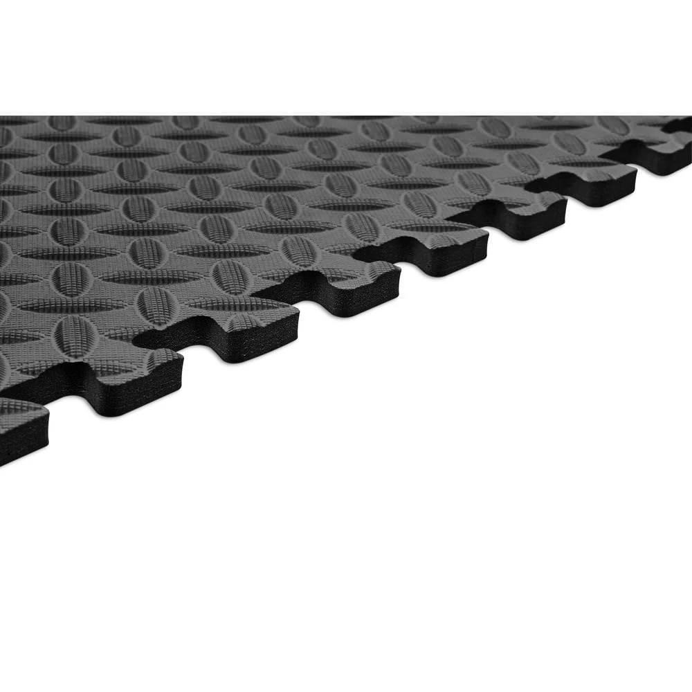 Norsk Black 24 In. X 24 In. EVA Foam Solid Color Diamond Plate Interlocking Tile (30-Tile) - Image 3