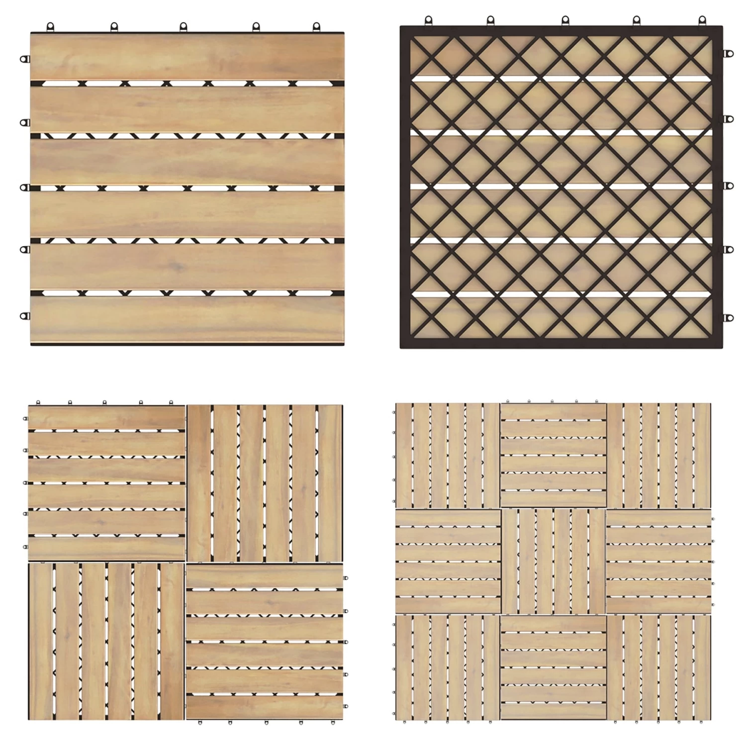 Costway 10PCS 12'' X 12'' Acacia Wood Deck Tiles Interlocking Patio Pavers Stripe Pattern - Image 7