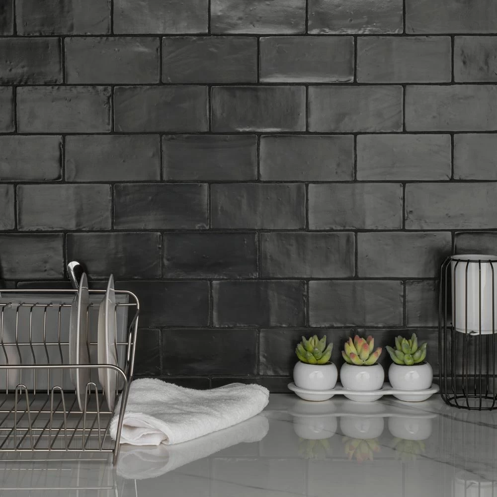 Merola Tile Chester Matte Nero 3 In. X 6 In. Ceramic Wall Subway Tile (6.02 Sq. Ft. / Case) - Image 2