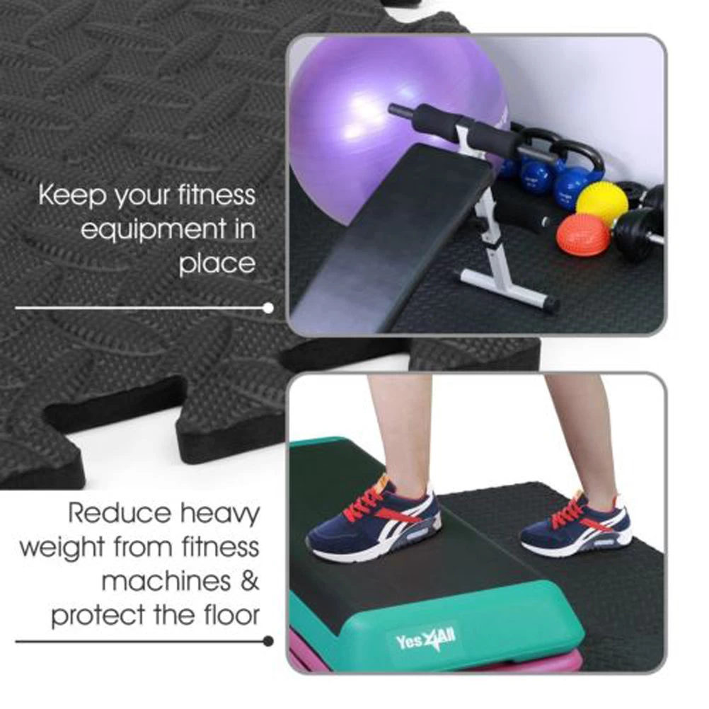 6pcs Foam Exercise Mat EVA Fitness Interlocking Tiles Floor Puzzle Protective Cushion For Workouts (Black) - Image 3