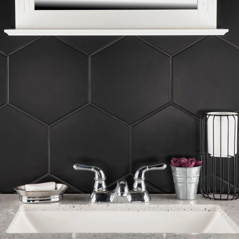 Merola Tile Textile Hex Black 8-5/8 In. X 9-7/8 In. Porcelain Floor And Wall Tile (11.56 Sq. Ft. / Case) - Image 10