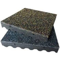 Rubber-Cal "Eco-Safety" Interlocking Playground Tiles - 3 X 19.5 X 19.5 Inch - One Tile - 2.77 Square Feet - Blue/White Speckled