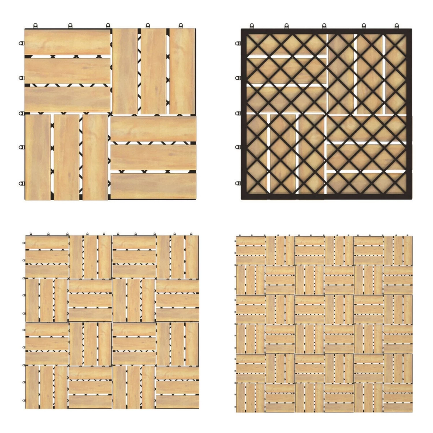 Gymax 10PCS 12'' X 12'' Acacia Wood Deck Tiles Interlocking Patio Pavers Check Pattern - Image 6