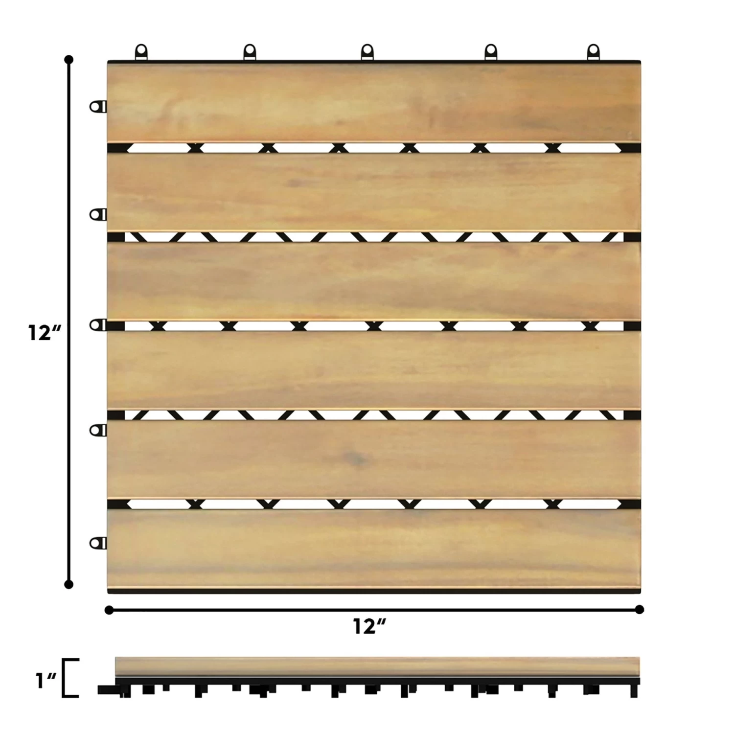 Costway 10PCS 12'' X 12'' Acacia Wood Deck Tiles Interlocking Patio Pavers Stripe Pattern - Image 2