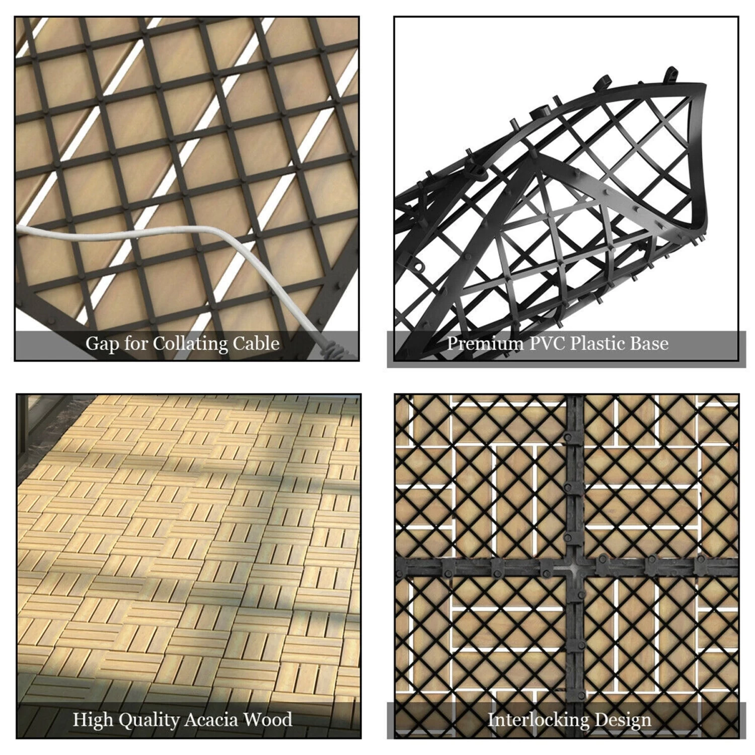 Gymax 10PCS 12'' X 12'' Acacia Wood Deck Tiles Interlocking Patio Pavers Check Pattern - Image 10