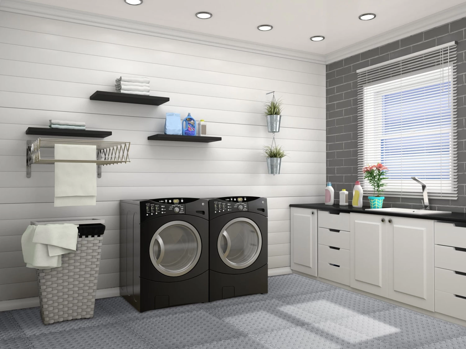 Norsk Black 24 In. X 24 In. EVA Foam Solid Color Diamond Plate Interlocking Tile (30-Tile) - Image 6